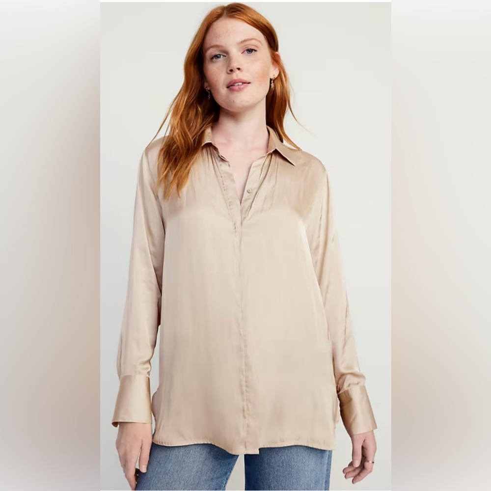 NWT Old Navy Champagne Satin Button Up, size XXL